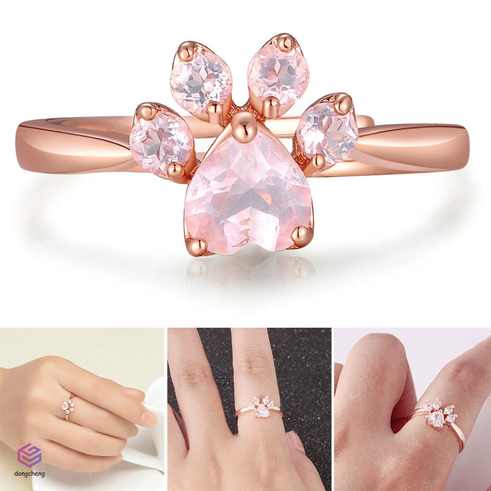 Nhẫn Hở Đính Đá Zircon Hình Dấu Chân Chó Mèo Dễ Thương