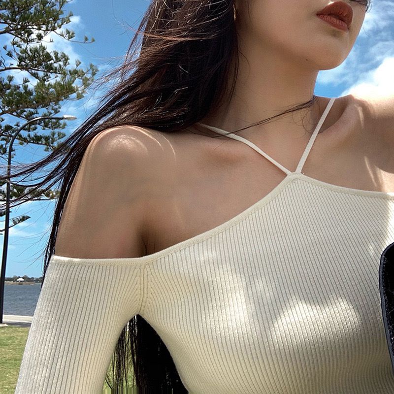 Áo dệt kim NZN  trễ vai dáng ngắn phong cách Hàn Quốc thời trang quyến rũ