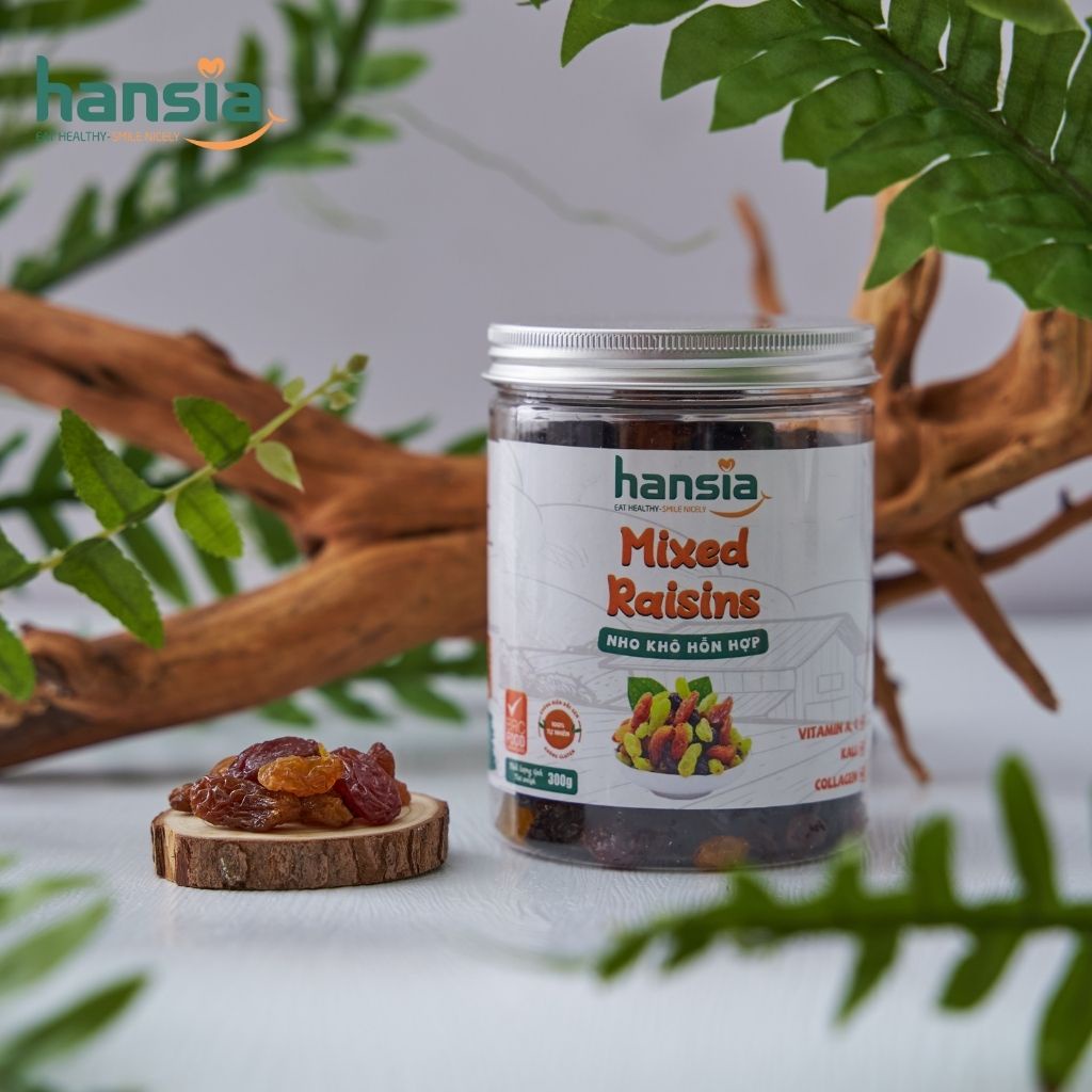 Nho Khô Hỗn Hợp Organic HANSIA Sấy Khô Tự Nhiên, Không Chất Phụ Gia, An Toàn Thơm Ngon Nhiều Dinh Dưỡng Hộp 300g