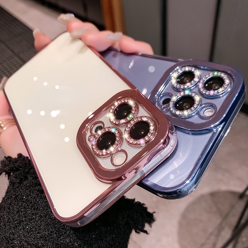 Ốp Điện Thoại Silicon Dẻo Trong Suốt Đính Đá Lấp Lánh 6D Bảo Vệ Camera Cho iPhone 13 Pro MAX 12 Pro 11 Pro MAX