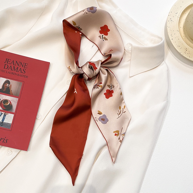 Hàng Mới Về [Hàng Mới Về] Khăn Choàng Cổ Dài Bằng Lụa Nhỏ Họa Tiết Hoa Dâu Tây Cho Nữ