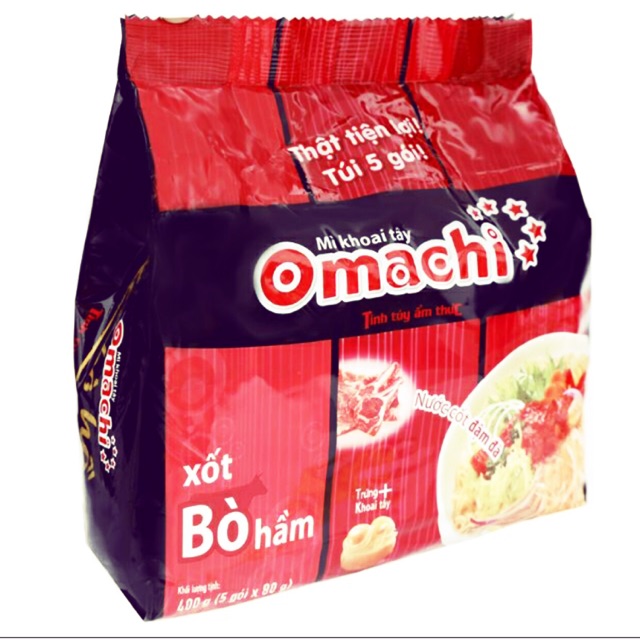 MÌ OMACHI XỐT BÒ HẦM -  BỊCH TIỆN LỢI 5 GÓI - OMACHO RẤT NGON MÀ KHÔNG SỢ NÓNG