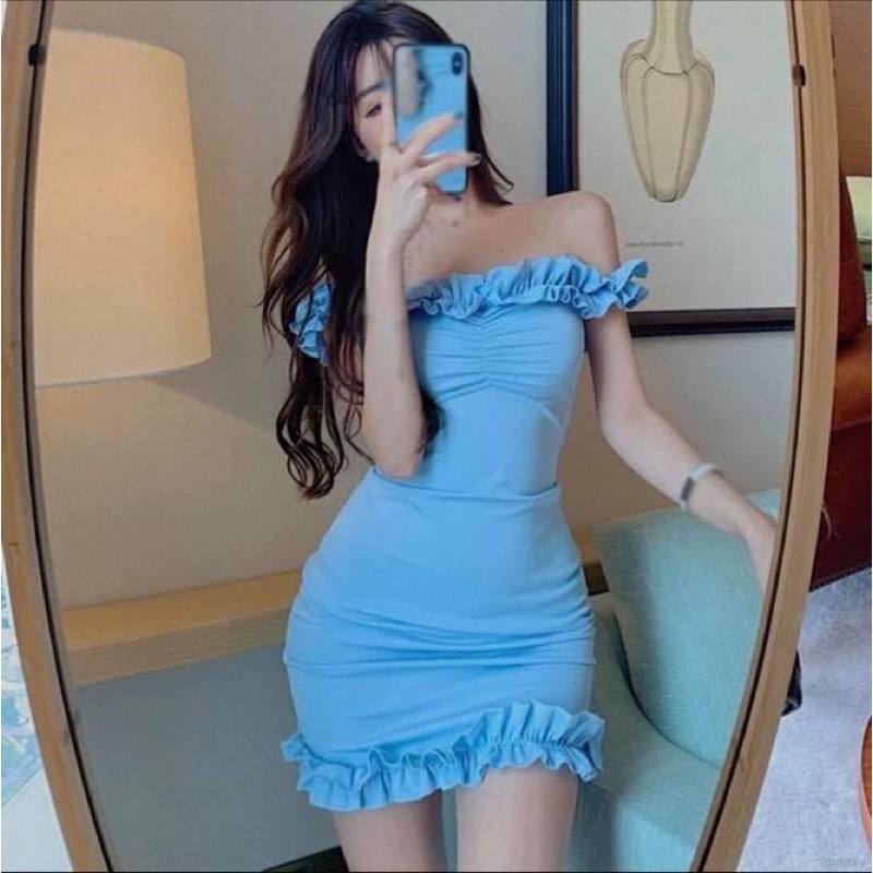 Đầm ngắn trễ vai ôm body ren peplum - Order taobao quảng châu