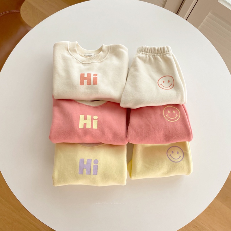 Set áo sweater in chữ và quần dài họa tiết hoạt hình dễ thương phong cách Hàn Quốc thời trang xuân thu cho bé sơ sinh