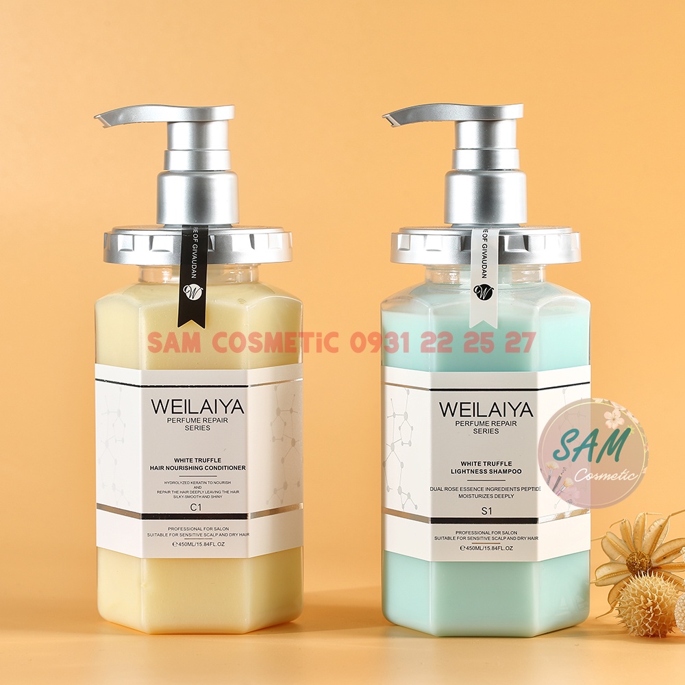 Bộ Dầu Gội Xả Weilaiya Nấm Trắng 450ml - Phục Hồi Tóc Hư Tổn Ngăn Giảm Rụng Tóc.