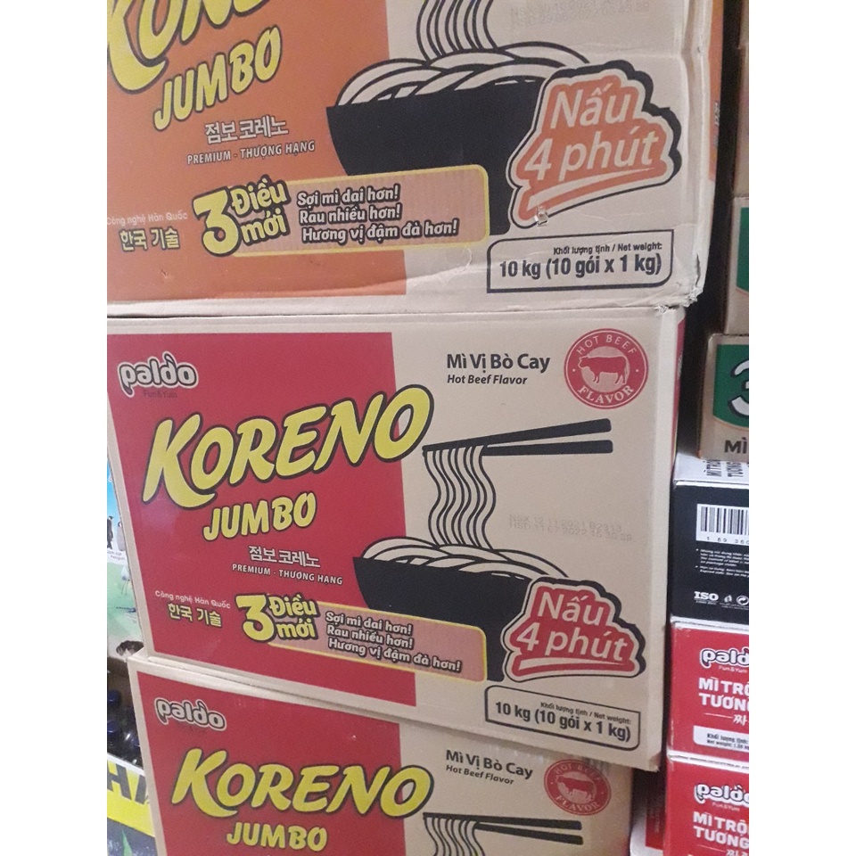 Mì Hàn Quốc KORENO JUMBO vị Bò cay, vị Kim Chi bịch 10 gói 1kg
