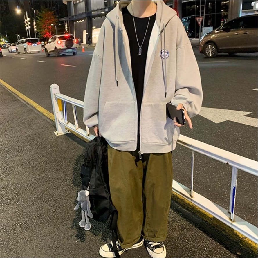 Áo Khoác dây kéo nam Có Nón Dáng Rộng Màu Trơn áo hoodie dây kéo Phối Khóa Kéo Đơn Giản Thời Trang Hàn Quốc áo khoác hoodie nam nữ