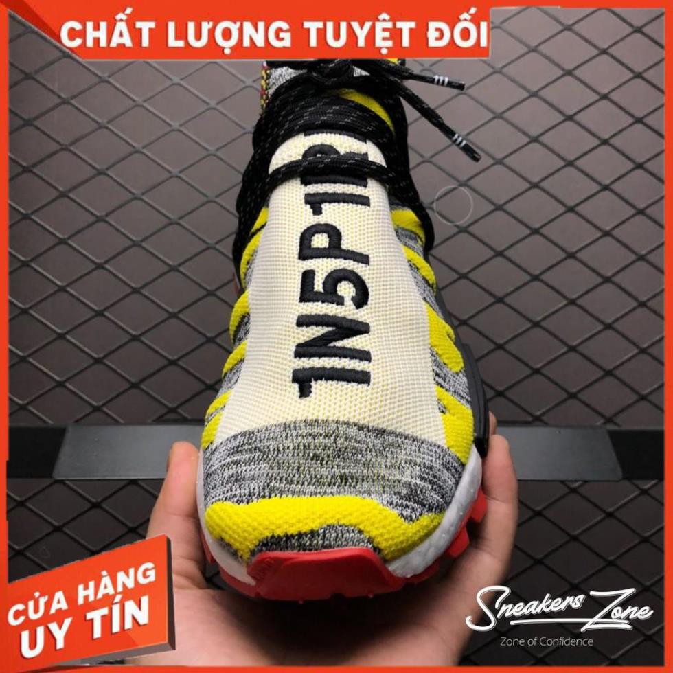 (FREE SHIP + HỘP + QUÀ) Giày thể thao NMD Human Race Solar HU 3MPOW3R 1N5P1RE vàng xám đế đỏ siêu đẹp cho nam và nữ ◦