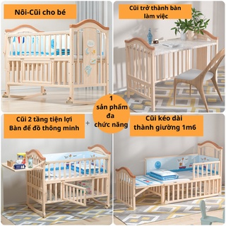 Cũi ngủ gỗ cho bé kéo dài thành giường 1m6 - ảnh sản phẩm 2