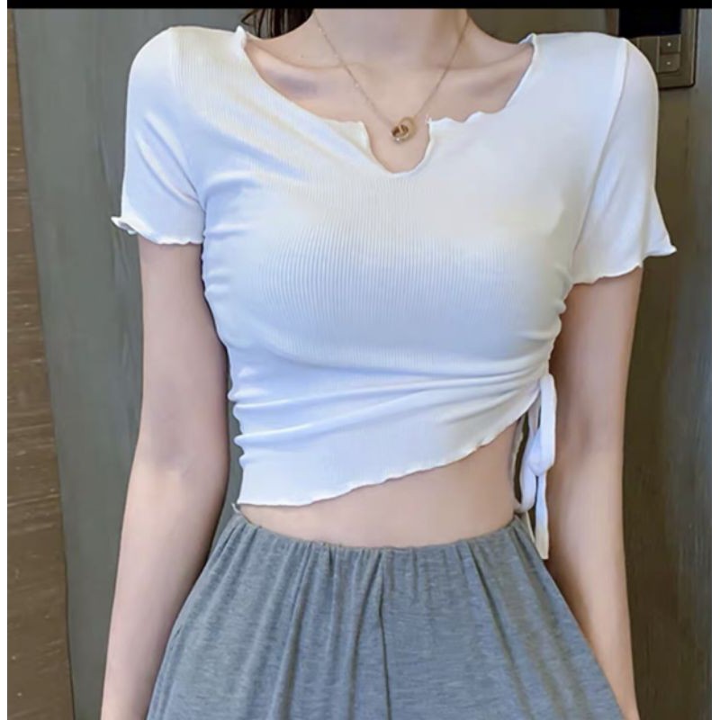 Áo croptop cổ V rút dây