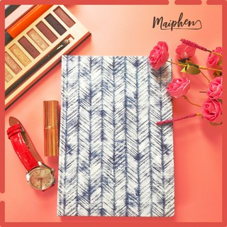 Sổ tay bìa cứng hoa văn sọc xanh trắng khổ A5 - ruột trơn giấy kem chống lóa - sổ bullet journal
