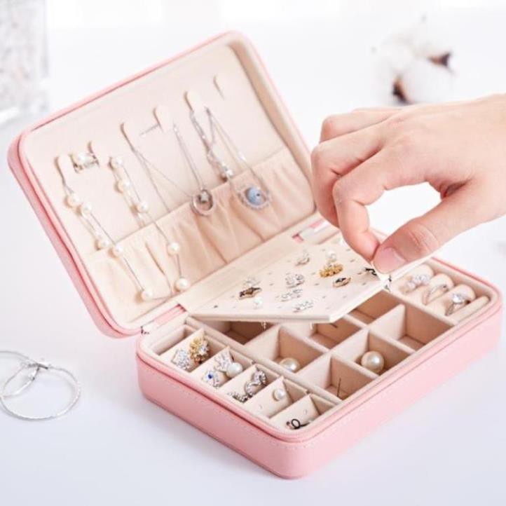 Hộp đựng trang sức bọc da hai tầng có khóa - hộp đựng nữ trang cao cấp-SHOME