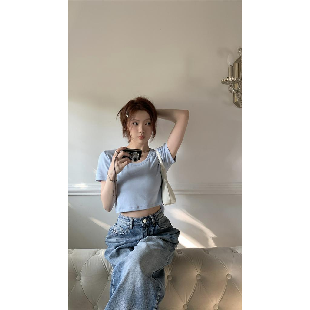 Áo Thun Ngắn Tay Dáng Ôm Màu Trơn Thời Trang 63502