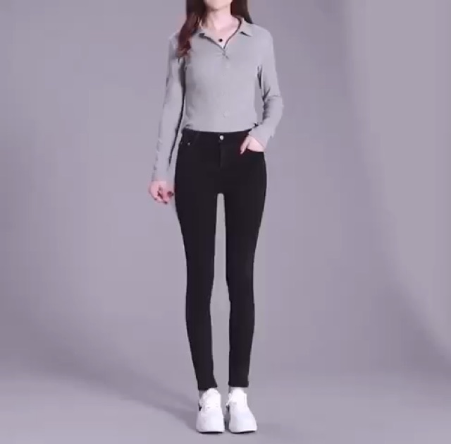 Quần jean nữ đen trơn quần bò nữ cạp cao dáng ôm giãn nở tốt [Z02] A78 | BigBuy360 - bigbuy360.vn