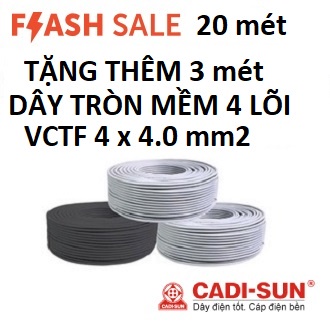 HÀNG MỚI VỀ - 20 MÉT DÂY ĐIỆN TRÒN 4 RUỘT MỀM - VCTF 4x4.0 mm2 - Cadisun chính hãng