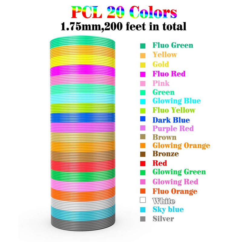 Set 20 Cuộn Dây Ruột Bút In 3D 1.75mm 20 Màu Sắc Ngẫu Nhiên°CQuà Tặng Cho Trẻ Em