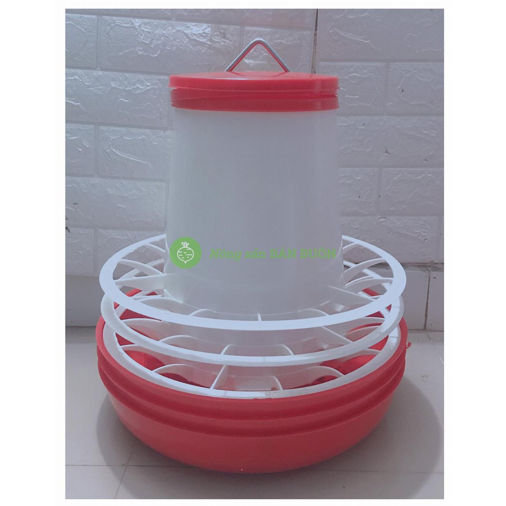 3 Máng Ăn Đại Đế Đỏ, Máng ăn Cho Gia Cầm (Gà, Vịt, Ngan, Ngỗng, Chim...) Chia ô, Có Móc Treo, ĐK Đế 45 cm, Chiều cao 30