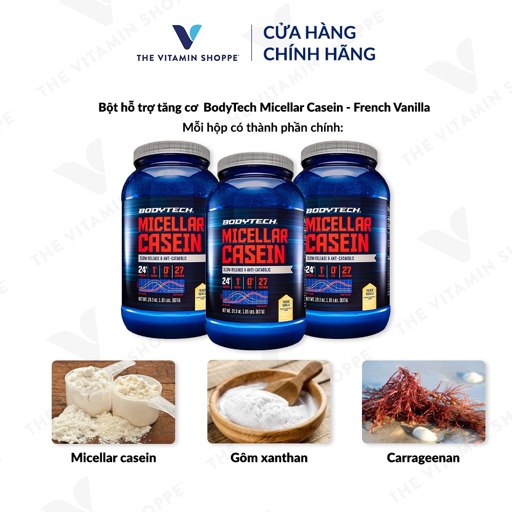 XẢ HÀNG DATE 30/11/2023 Bột hỗ trợ tăng cơ Micellar Casein BodyTech  - French Vanilla tập gym thể thao 837gr