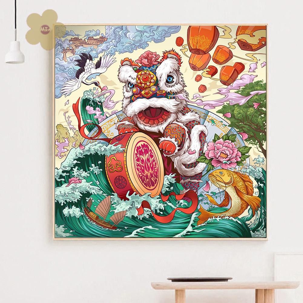 Bộ Tranh Đính Đá 5d Tự Làm Hình Sư Tử Nhảy Múa