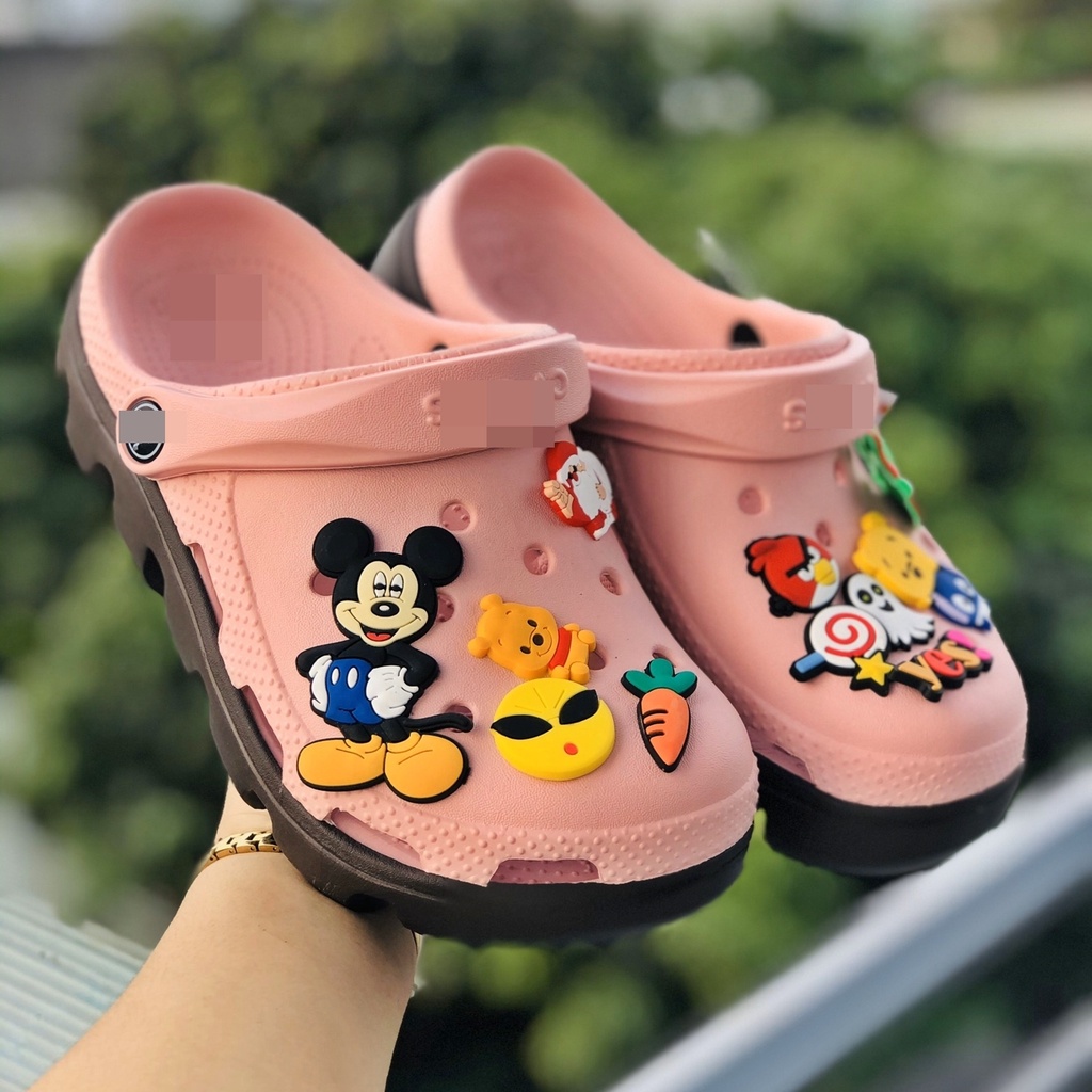 Dép Crocs dép Cross Duet Freeship + 12 sticker dép sục cá sấu bít đầu Quai Ngang Nam nữ kèm tag mác đầy đủ