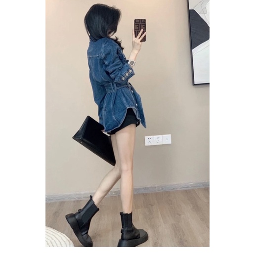 Áo jeans denim peplum cột eo qccc