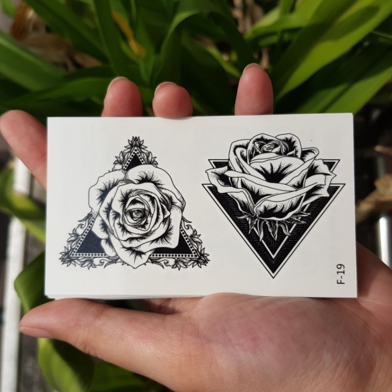 Hình xăm tam giác hoa nghệ thuật trừu tượng f19. Xăm dán tatoo mini tạm thời, size &lt;10x6cm