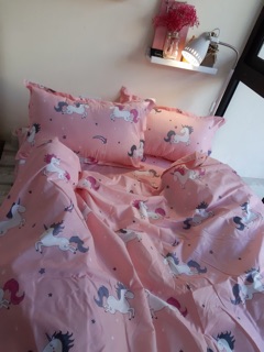 Set Chăn Ga Cotton Poly Kì Lân Hồng