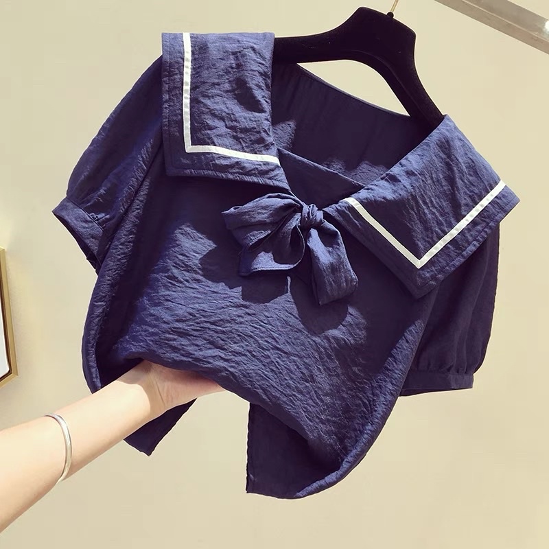 MS121 áo sơ mi nữ kiểu hàn quốc, áo sơ mi công sở nữ cổ thuỷ thủ phối nơ
