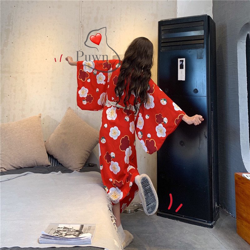 Trang phục Cosplay Kimono, Yukata hoa đỏ phong cách Nhật Bản xinh xắn đáng yêu Puwn Shop