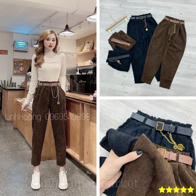 [Free Ship]Quần baggy vải nhung mềm mại cao cấp, quần nhung thoáng nhẹ siêu đẹp