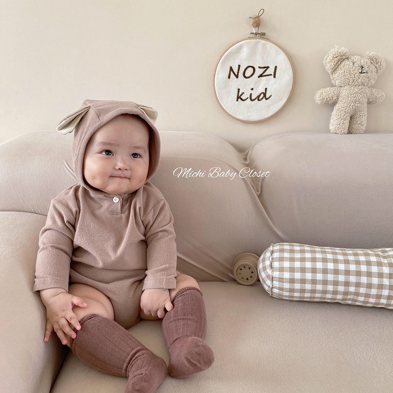 Bodysuit cún nâu và thỏ hồng, bộ thu đông dài tay bộ đồ hình thú cho bé chất len tăm mềm mịn - MICHI Closet