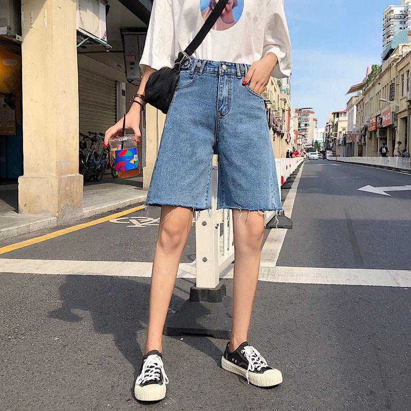 Quần short jeans lưng cao ống rộng thời trang cá tính | BigBuy360 - bigbuy360.vn