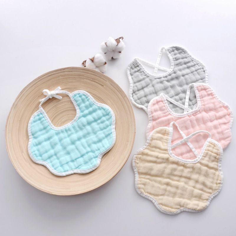 Yếm Xô Tròn Buộc Dây Sợi Tre 8 Lớp Màu Trơn Cho Bé