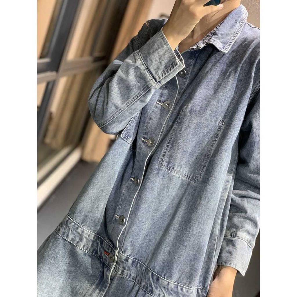 Đầm Denim Tay Dài Dáng Chữ A Rộng Thời Trang Mùa Xuân Dành Cho Nữ 2021