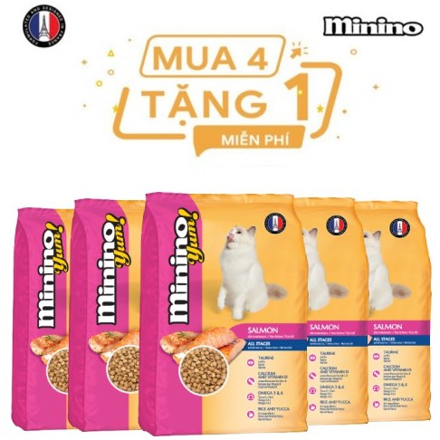 Thức ăn cho mèo Minino Yum Salmon 350gr/gói - Mua 4 tặng 1