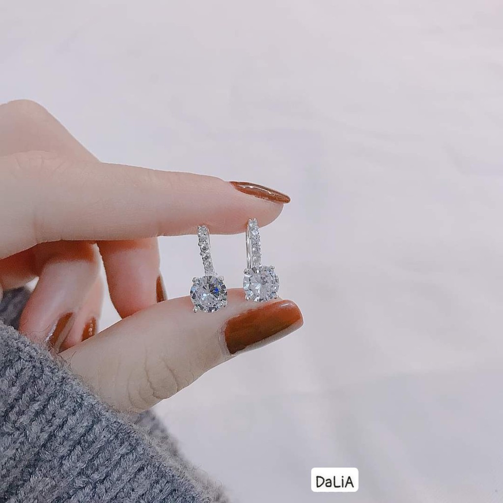 Bông tai bạc nữ dạng móc DaLiA Jewelry khuyên tai đá vuông không cần chốt cá tính