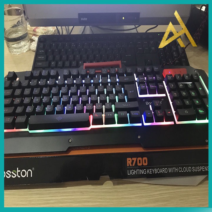 Bàn Phím Máy Tính Gaming Keycap Xuyên Led Đổi Màu BOSSTON R700 Bàn Phím Giả Cơ Laptop Có Dây Keyboard Chơi Game