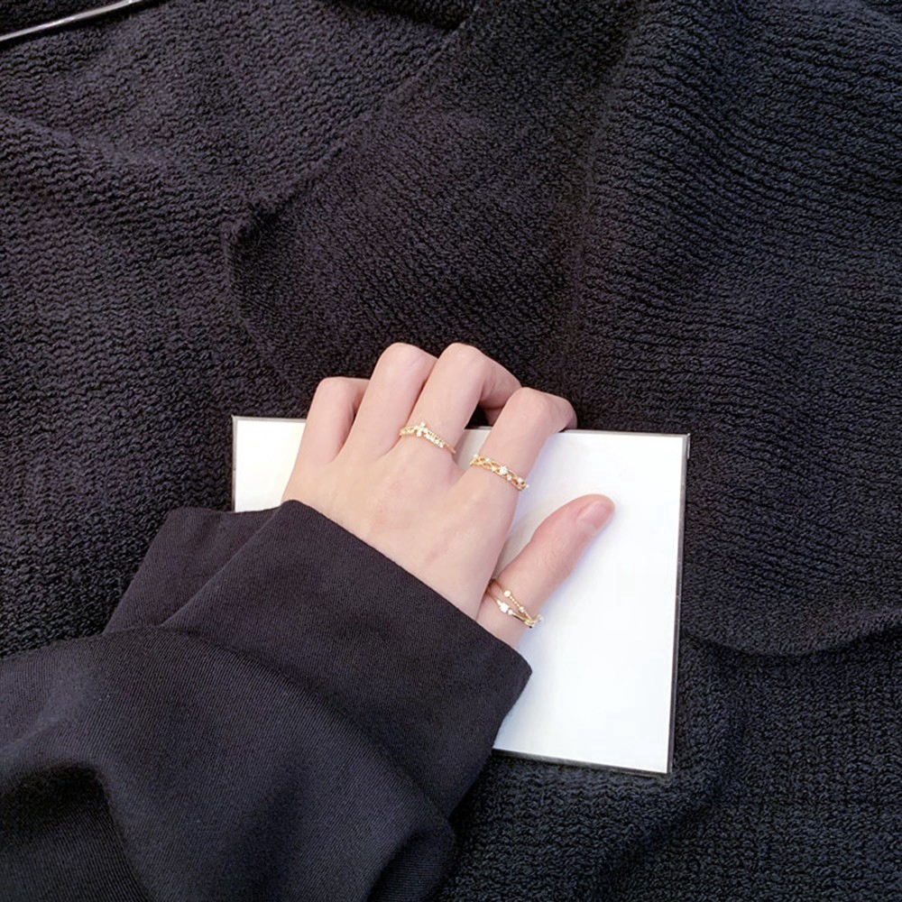 Bộ nhẫn Zircon đính đá ngọc trai thời trang hàn quốc cho nữ