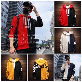 Áo khoác hoodie phối thân 2 màu phối in