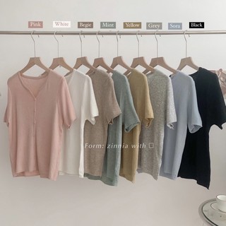 Áo len mỏng cộc tay trơn nhiều màu khuy dọc