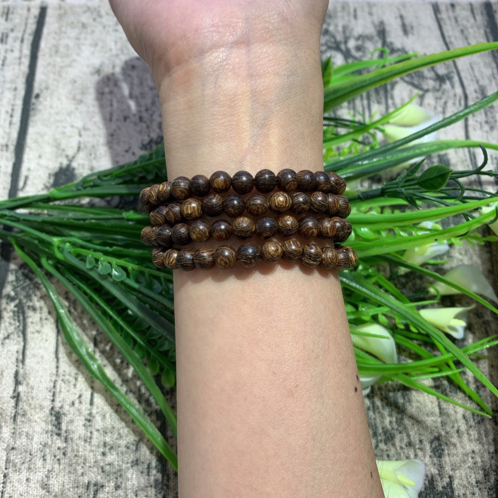 Vòng tay Trầm Hương hạt 6 ly quấn 3 vòng tay hàng loại 1 chuẩn thiên nhiên Tặng kèm hộp đựng VT050 - Hợp tất cả các mệnh