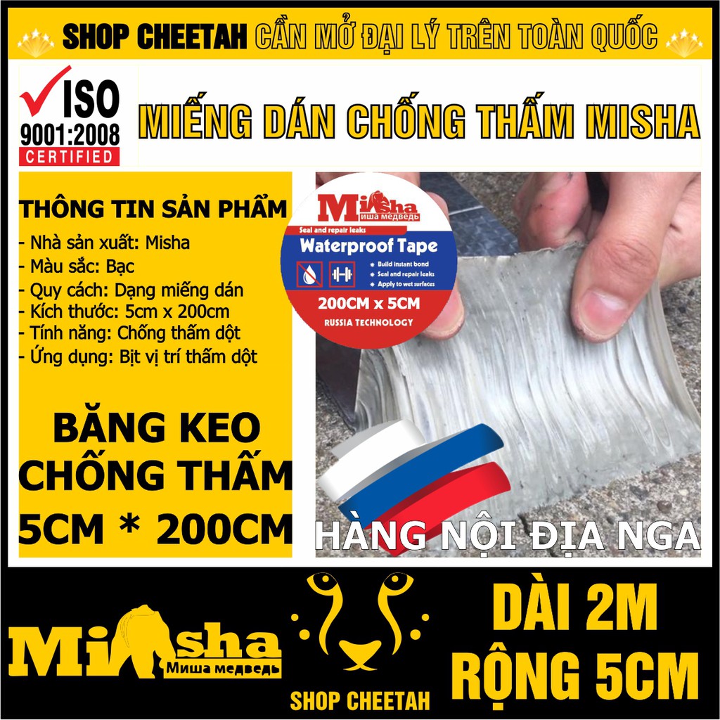 (5cm x 2m) Miếng dán chống thấm Misha rộng 5cm x dài 2m – Băng keo chống thấm dột – Bịt rò rỉ ống nước