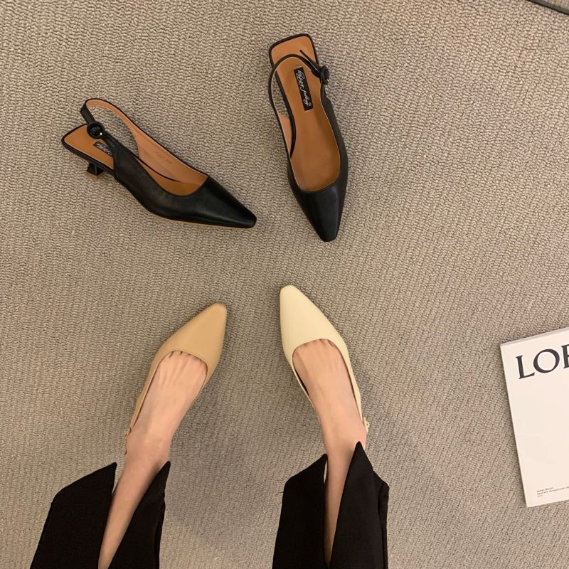 Sandal/ giày cao gót mũi nhọn quai hậu da lì