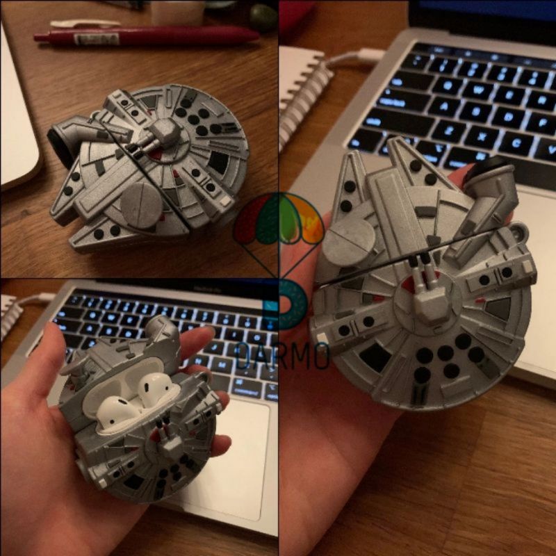 Case bảo vệ Airpods Pro/1/2/ Freebuds Pro/3/4i tàu vũ trụ falcon giáp nhũ star wars
