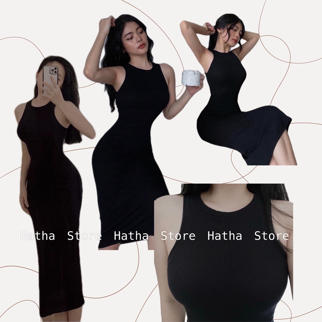 HOTTREND - ĐẦM BODY ĐEN NỮ THUN TĂM GÂN TÔN DÁNG CHE ĐẦU GỐI KÈM ẢNH THẬT