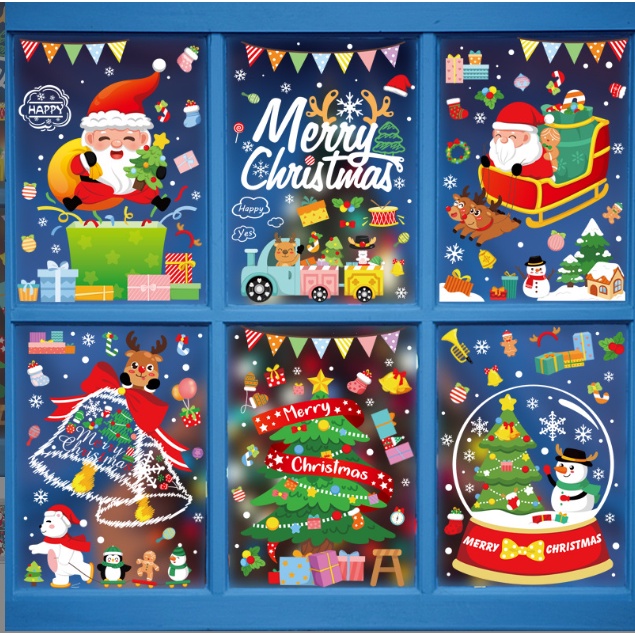 Decal dán cửa kính trang trí hình Ông già Noel Giáng Sinh Merry Chirsmast