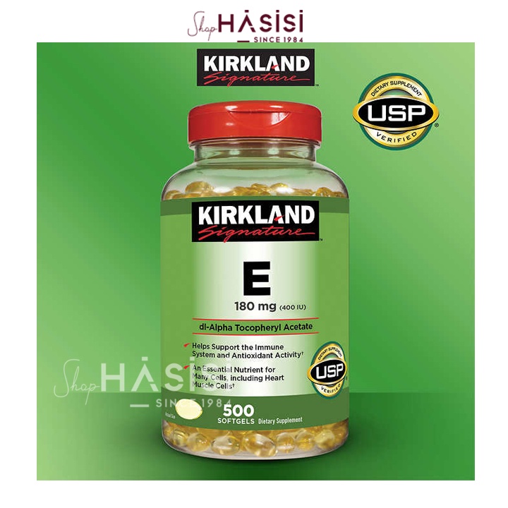 Viên Uống Bổ Sung Vitamin E KIRKLAND - Vitamin E 180mg 400IU (500 Softgels - 1 Viên/Ngày)