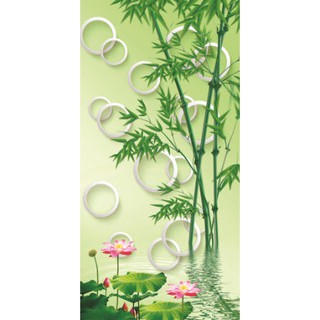 Tranh dán tường 3D Rừng Trúc Hoa Sen Phủ Kim Sa