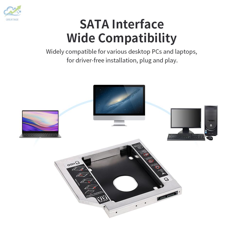 g☼Aluminum Alloy SATA3.0 2nd HDD Caddy 9.5mm 2.5 Inch SSD HDD Enclosure for Desktop PC Laptops