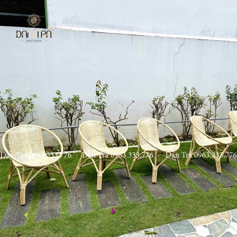 Ghế mây cafe đan mây trắng ngồi êm, ghế mây size to 54cmx52cmx70cm decor quán cafe, sân vườn, xưởng Mây tre Đan Trà